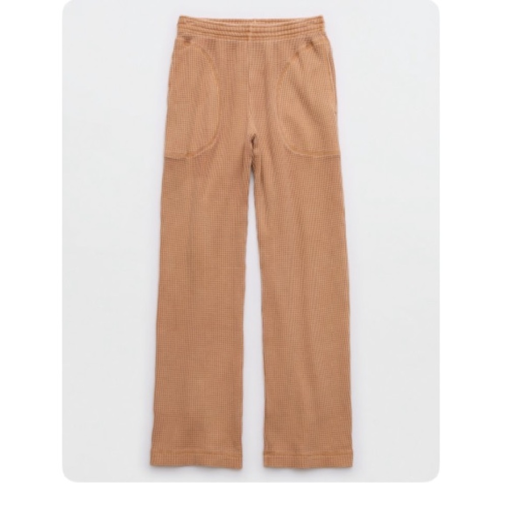 Aerie Tan Straight Leg Waffle Pants